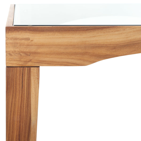 Safavieh Nicolella Elegant Glass And Elm Wood Accent Table With Linen Shelf For Stylish Home Décor Natural Wood ,Tempered Glass ,Linen Sfv2312a