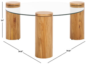 Safavieh Tasharose Wood And Glass Coffee Table - Handcrafted Natural Elm Elegance For Modern Living Rooms Natural ,Clear Wood ,Glass Sfv2315a