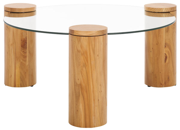 Safavieh Tasharose Wood And Glass Coffee Table - Handcrafted Natural Elm Elegance For Modern Living Rooms Natural ,Clear Wood ,Glass Sfv2315a