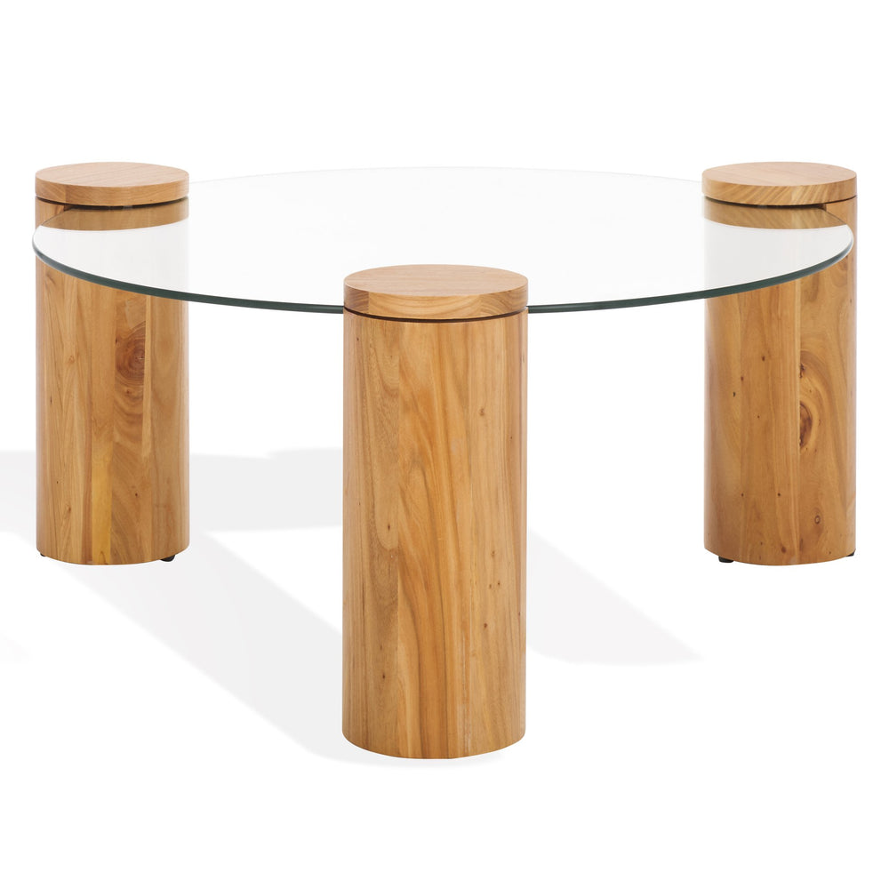Safavieh Tasharose Wood And Glass Coffee Table - Handcrafted Natural Elm Elegance For Modern Living Rooms Natural ,Clear Wood ,Glass Sfv2315a