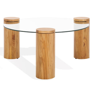 Safavieh Tasharose Wood And Glass Coffee Table - Handcrafted Natural Elm Elegance For Modern Living Rooms Natural ,Clear Wood ,Glass Sfv2315a