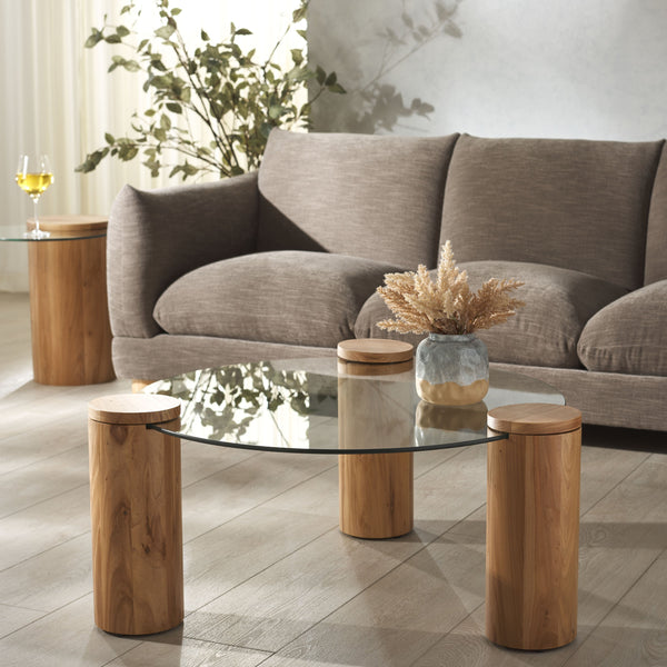 Safavieh Tasharose Wood And Glass Coffee Table - Handcrafted Natural Elm Elegance For Modern Living Rooms Natural ,Clear Wood ,Glass Sfv2315a