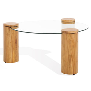 Safavieh Tasharose Wood And Glass Coffee Table - Handcrafted Natural Elm Elegance For Modern Living Rooms Natural ,Clear Wood ,Glass Sfv2315a