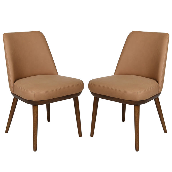 Safavieh Normandy Leather Dining Chair – Elegant Brown Italian Leather & Walnut Finish For Stylish Dining Spaces Brown ,Walnut Wood ,Leather ,Foam Sfv2400a-set2