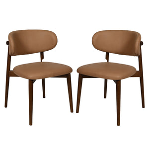 Safavieh Leslianna Leather Dining Chair - Italian Brown Leather & Walnut Frame For Modern Elegance & Comfort Brown ,Walnut Wood ,Leather ,Foam Sfv2401a-set2