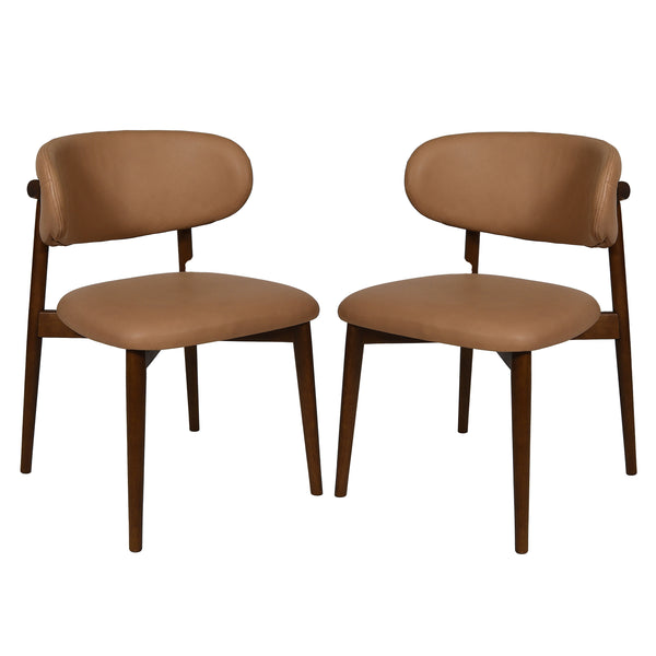 Safavieh Leslianna Leather Dining Chair - Italian Brown Leather & Walnut Frame For Modern Elegance & Comfort Brown ,Walnut Wood ,Leather ,Foam Sfv2401a-set2