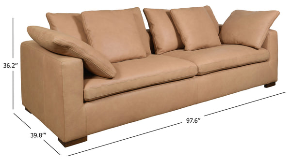 Safavieh Blanca Leather Sofa - Luxurious Brown Italian Leather, Sturdy Rubberwood Frame, Ultimate Comfort & Style Brown Wood ,Leather ,Foam Sfv2404a