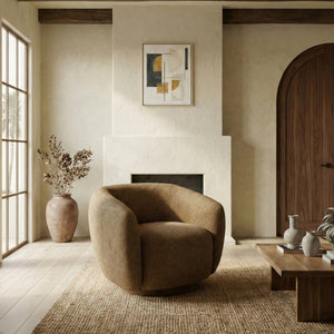 Florentina Swivel Chair With 360° Metal Base, Soft Fabric Upholstery, Compact Modern Design, Plush Foam Comfort