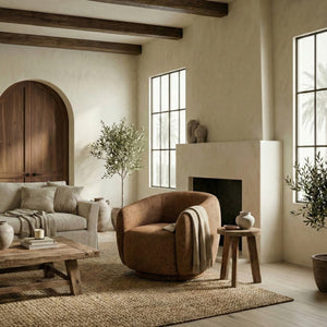 Florentina Swivel Chair With 360° Metal Base, Soft Fabric Upholstery, Compact Modern Design, Plush Foam Comfort