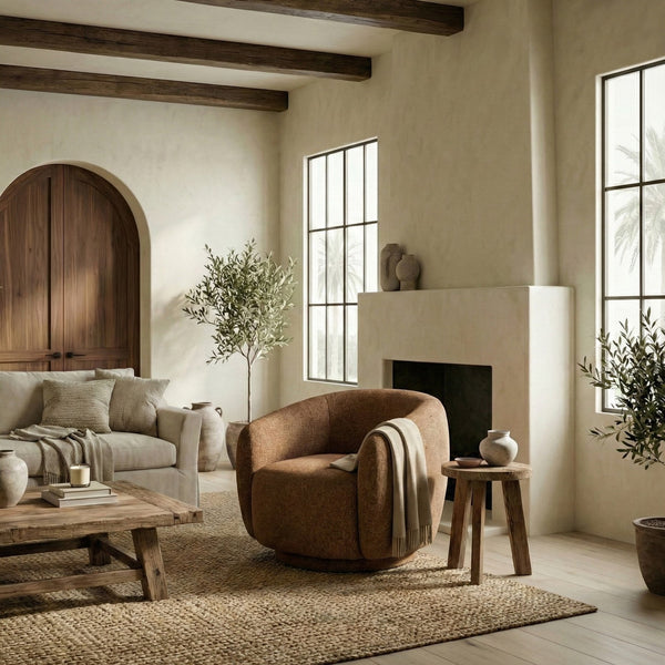 Florentina Swivel Chair With 360° Metal Base, Soft Fabric Upholstery, Compact Modern Design, Plush Foam Comfort