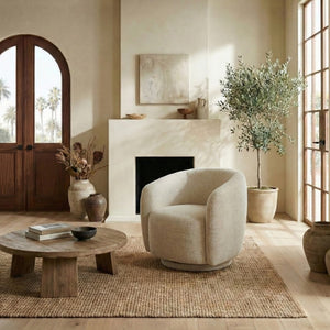 Safavieh Florentina Upholstered Swivel Accent Chair Neutral Fabric Seat for Living Spaces SFV2406C