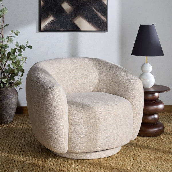 Safavieh Florentina Upholstered Swivel Accent Chair Neutral Fabric Seat for Living Spaces SFV2406C