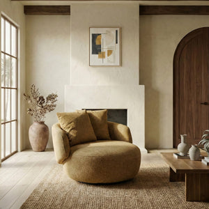 Karolie Swivel Chair With Plush Fabric And High-Density Foam, Wood & Metal Frame For Cozy Seating