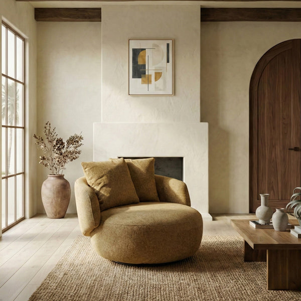 Karolie Swivel Chair With Plush Fabric And High-Density Foam, Wood & Metal Frame For Cozy Seating