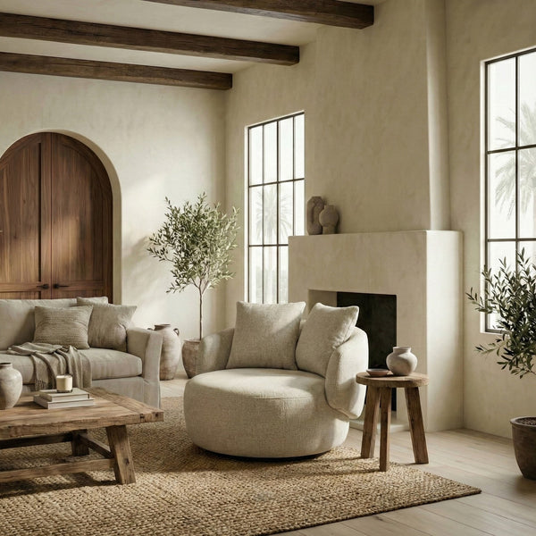 Karolie Swivel Chair With Plush Fabric And High-Density Foam, Wood & Metal Frame For Cozy Seating