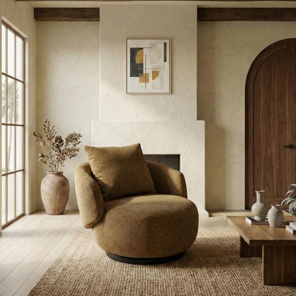 Hannalisa Swivel Chair With Wood Accents And Metal Base, Ergonomic Foam Cushioning, 360° Motion