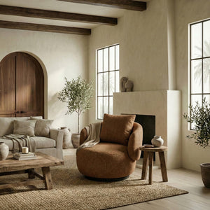 Hannalisa Swivel Chair With Wood Accents And Metal Base, Ergonomic Foam Cushioning, 360° Motion