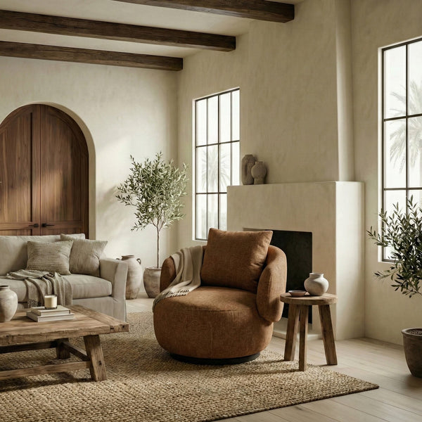 Hannalisa Swivel Chair With Wood Accents And Metal Base, Ergonomic Foam Cushioning, 360° Motion