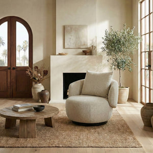 Hannalisa Swivel Chair With Wood Accents And Metal Base, Ergonomic Foam Cushioning, 360° Motion