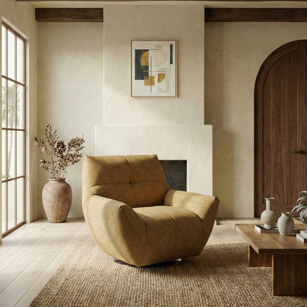 Layletta Swivel Chair With Plush Foam Upholstery, Solid Wood Frame & 360° Metal Base For Comfort And Style