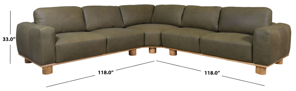 Safavieh Ellyn Top Grain Leather L-Shaped Sectional with Wood Accents for Modern Living Rooms SFV2411A-3BX