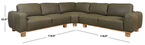 Safavieh Ellyn Top Grain Leather L-Shaped Sectional with Wood Accents for Modern Living Rooms SFV2411A-3BX