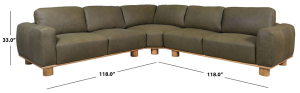 Safavieh Ellyn Top Grain Leather L-Shaped Sectional with Wood Accents for Modern Living Rooms SFV2411A-3BX