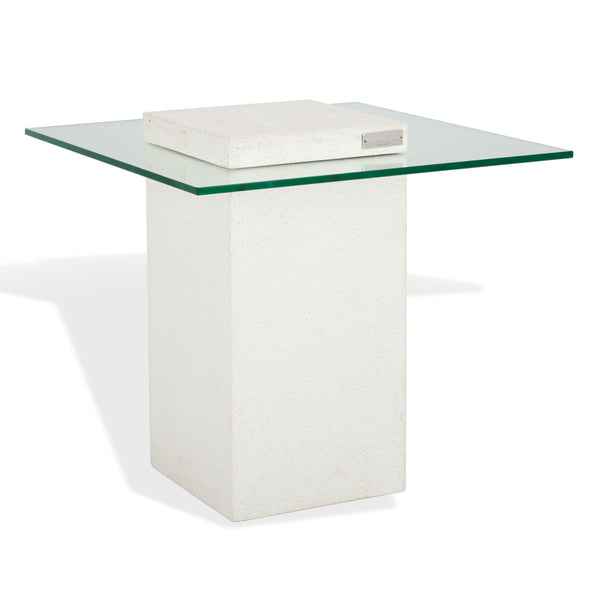 Safavieh Sophibeth Elegant Ivory Concrete & Clear Glass Accent Table | Industrial Modern Home Décor Piece Ivory ,Clear Cast Gfrc Concrete ,Metal ,Glass Sfv2610a-2bx