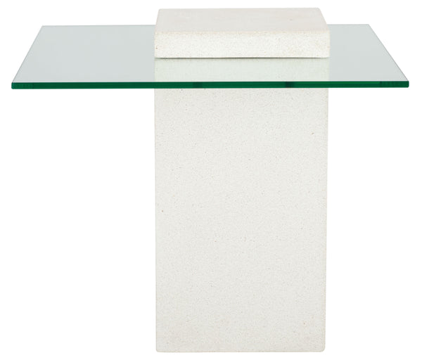Safavieh Sophibeth Elegant Ivory Concrete & Clear Glass Accent Table | Industrial Modern Home Décor Piece Ivory ,Clear Cast Gfrc Concrete ,Metal ,Glass Sfv2610a-2bx