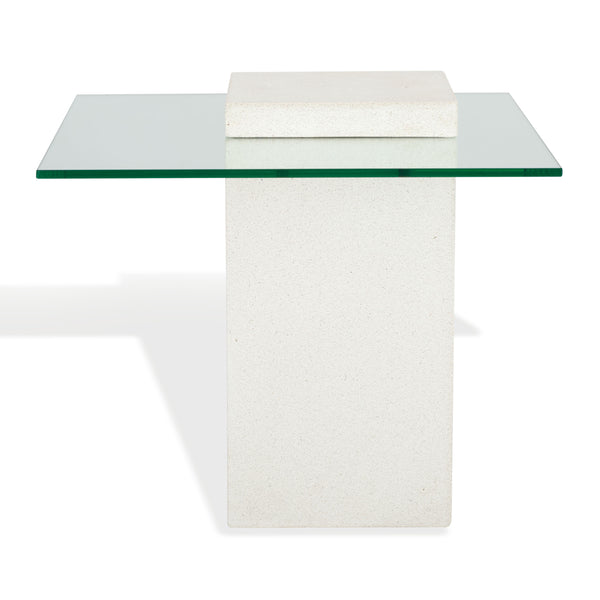 Safavieh Sophibeth Elegant Ivory Concrete & Clear Glass Accent Table | Industrial Modern Home Décor Piece Ivory ,Clear Cast Gfrc Concrete ,Metal ,Glass Sfv2610a-2bx