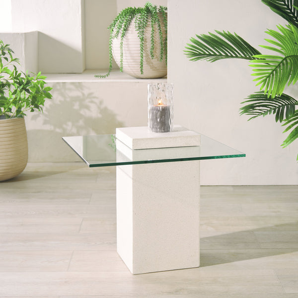 Safavieh Sophibeth Elegant Ivory Concrete & Clear Glass Accent Table | Industrial Modern Home Décor Piece Ivory ,Clear Cast Gfrc Concrete ,Metal ,Glass Sfv2610a-2bx