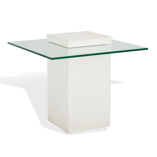 Safavieh Sophibeth Elegant Ivory Concrete & Clear Glass Accent Table | Industrial Modern Home Décor Piece Ivory ,Clear Cast Gfrc Concrete ,Metal ,Glass Sfv2610a-2bx