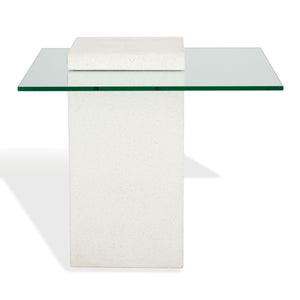 Safavieh Sophibeth Elegant Ivory Concrete & Clear Glass Accent Table | Industrial Modern Home Décor Piece Ivory ,Clear Cast Gfrc Concrete ,Metal ,Glass Sfv2610a-2bx