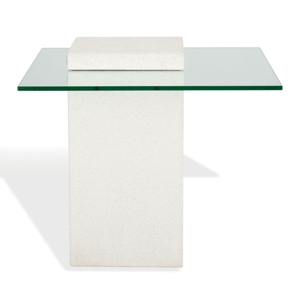 Safavieh Sophibeth Elegant Ivory Concrete & Clear Glass Accent Table | Industrial Modern Home Décor Piece Ivory ,Clear Cast Gfrc Concrete ,Metal ,Glass Sfv2610a-2bx