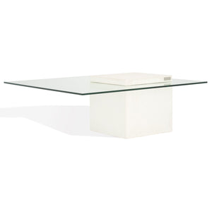 Safavieh Sophibeth Concrete And Glass Coffee Table – Ivory & Clear, Industrial-chic Design For Modern Homes Ivory ,Clear Cast Gfrc Concrete ,Metal ,Glass Sfv2611a-2bx