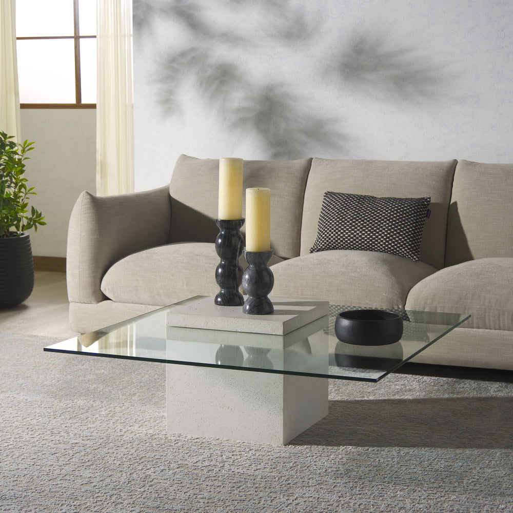 Safavieh Sophibeth Concrete And Glass Coffee Table – Ivory & Clear, Industrial-chic Design For Modern Homes Ivory ,Clear Cast Gfrc Concrete ,Metal ,Glass Sfv2611a-2bx