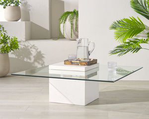 Safavieh Sophibeth Concrete And Glass Coffee Table – Ivory & Clear, Industrial-chic Design For Modern Homes Ivory ,Clear Cast Gfrc Concrete ,Metal ,Glass Sfv2611a-2bx