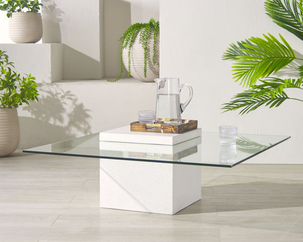 Safavieh Sophibeth Concrete And Glass Coffee Table – Ivory & Clear, Industrial-chic Design For Modern Homes Ivory ,Clear Cast Gfrc Concrete ,Metal ,Glass Sfv2611a-2bx