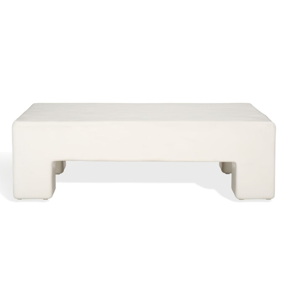 Safavieh BRANFORD Rectangle Concrete Coffee Table – Modern Sculptural Design for Stylish Living Room Décor White SFV2614A