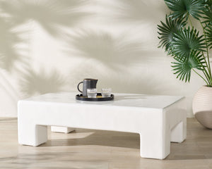 Safavieh BRANFORD Rectangle Concrete Coffee Table – Modern Sculptural Design for Stylish Living Room Décor White SFV2614A