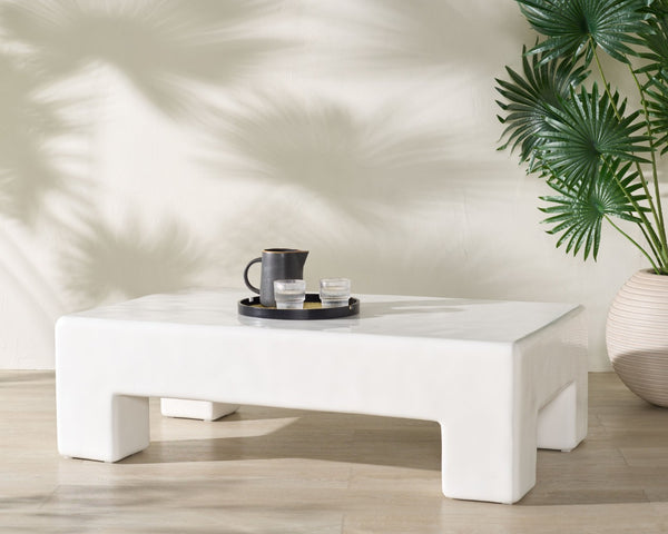 Safavieh BRANFORD Rectangle Concrete Coffee Table – Modern Sculptural Design for Stylish Living Room Décor White SFV2614A