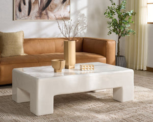 Safavieh BRANFORD Rectangle Concrete Coffee Table – Modern Sculptural Design for Stylish Living Room Décor White SFV2614A