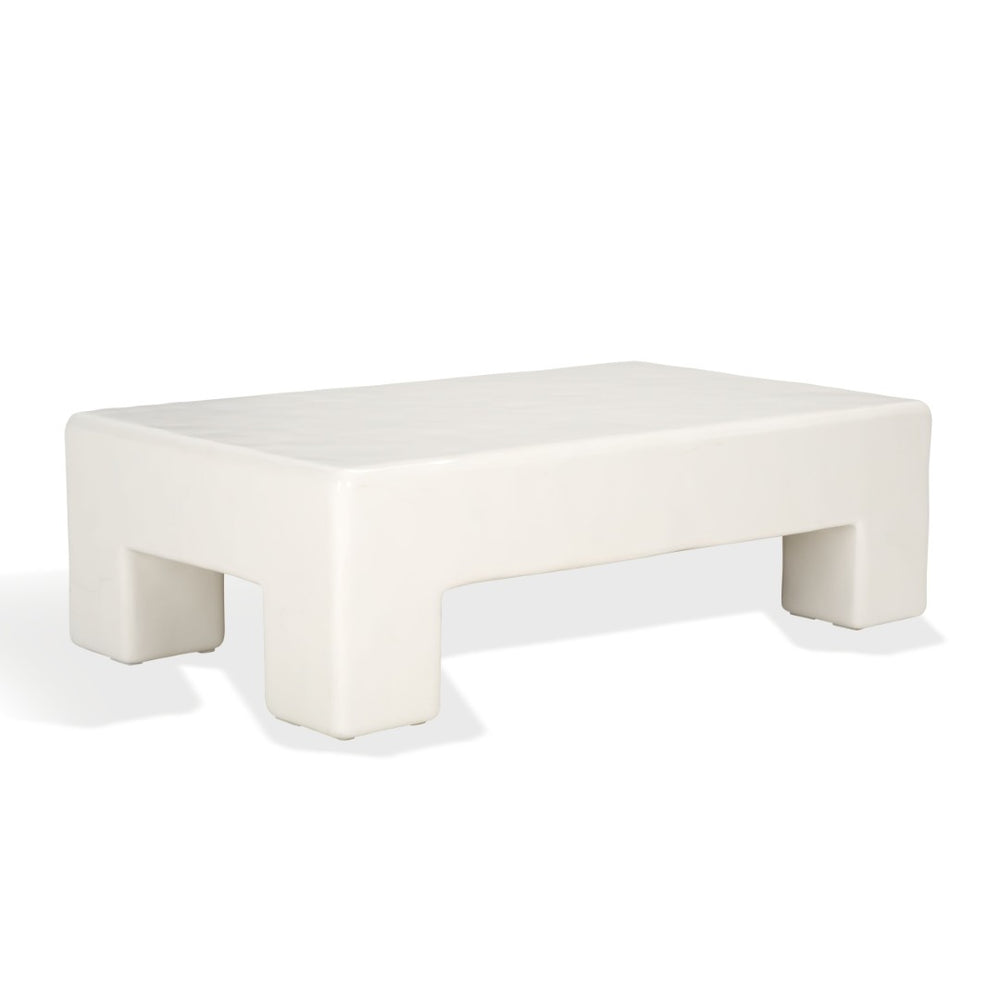Safavieh BRANFORD Rectangle Concrete Coffee Table – Modern Sculptural Design for Stylish Living Room Décor White SFV2614A
