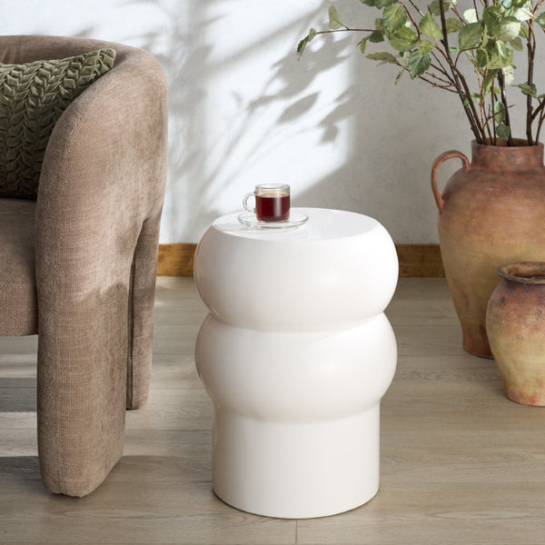 Safavieh JOYROSA Concrete High Gloss Accent Table – Modern Sculptural Design for Stylish Living Spaces White SFV2620B