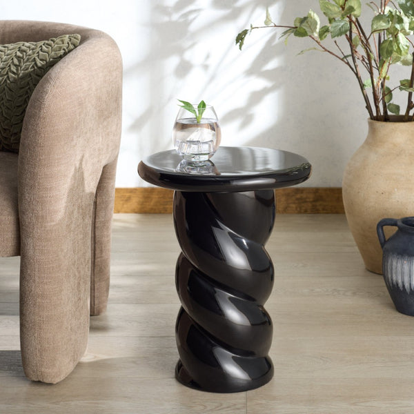 Safavieh NOELLY High-Gloss Concrete Accent Table - Modern Minimalist Design for Stylish Living Spaces Black SFV2621A