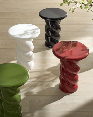 Safavieh NOELLY High-Gloss Concrete Accent Table - Modern Minimalist Design for Stylish Living Spaces White SFV2621B