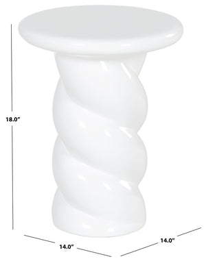 Safavieh NOELLY High-Gloss Concrete Accent Table - Modern Minimalist Design for Stylish Living Spaces White SFV2621B