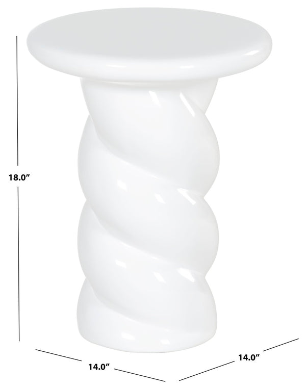 Safavieh NOELLY High-Gloss Concrete Accent Table - Modern Minimalist Design for Stylish Living Spaces White SFV2621B
