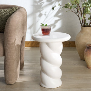 Safavieh NOELLY High-Gloss Concrete Accent Table - Modern Minimalist Design for Stylish Living Spaces White SFV2621B