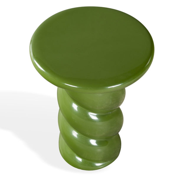 Safavieh NOELLY High-Gloss Concrete Accent Table - Modern Minimalist Design for Stylish Living Spaces Olive Green SFV2621C